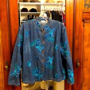 Vintage Chico’s denim paisley patterned jacket